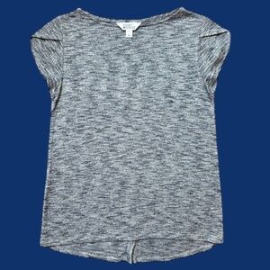 Market & Spruce Blue/Gray Heather Knit Top Tulip Flutter Sleeves Button Back